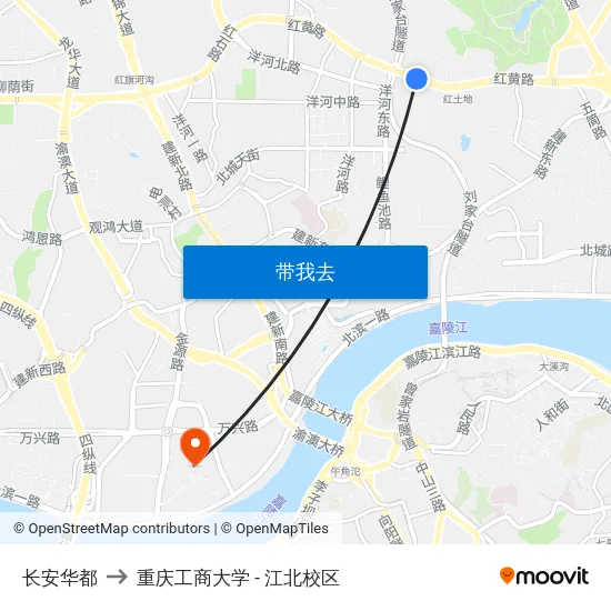 长安华都 to 重庆工商大学 - 江北校区 map