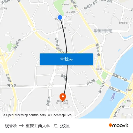 观音桥 to 重庆工商大学 - 江北校区 map