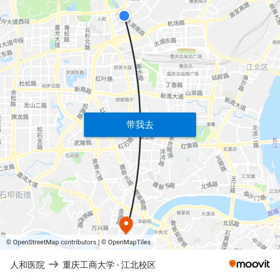 人和医院 to 重庆工商大学 - 江北校区 map