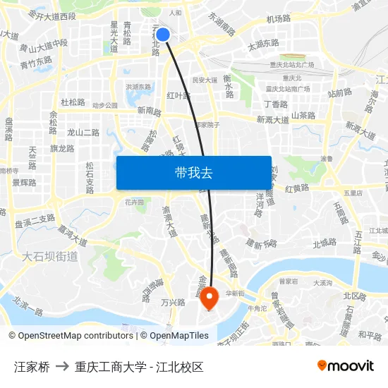 汪家桥 to 重庆工商大学 - 江北校区 map