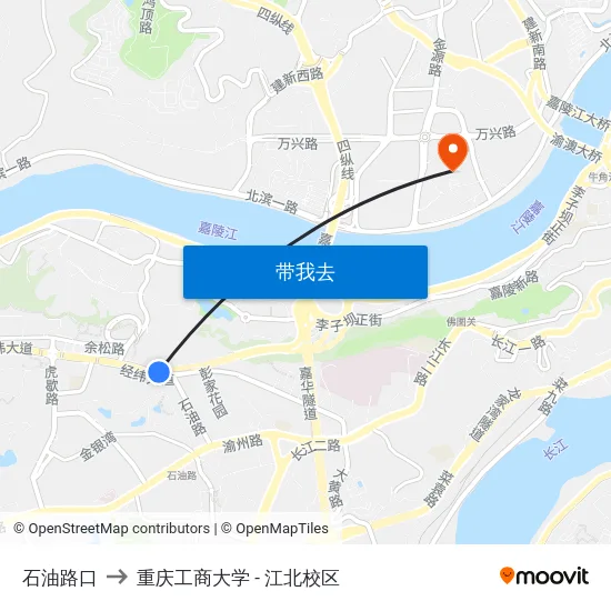 石油路口 to 重庆工商大学 - 江北校区 map