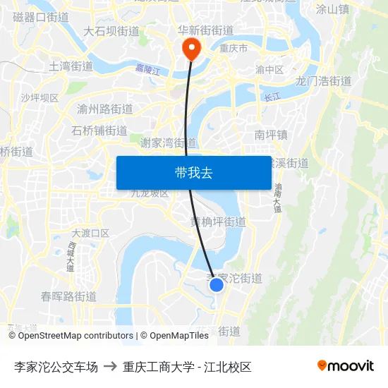 李家沱公交车场 to 重庆工商大学 - 江北校区 map