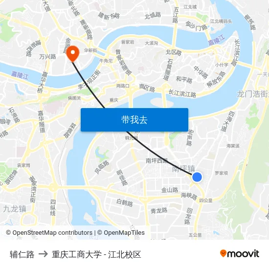 辅仁路 to 重庆工商大学 - 江北校区 map