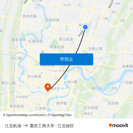 江北机场 to 重庆工商大学 - 江北校区 map