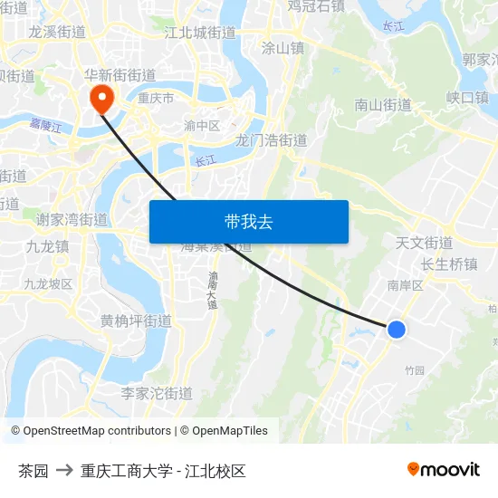 茶园 to 重庆工商大学 - 江北校区 map