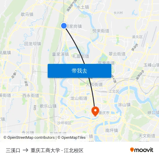 三溪口 to 重庆工商大学 - 江北校区 map