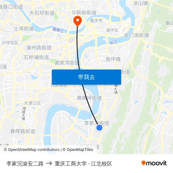 李家沱渝安二路 to 重庆工商大学 - 江北校区 map