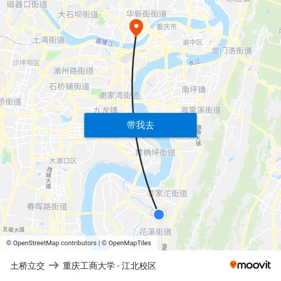 土桥立交 to 重庆工商大学 - 江北校区 map