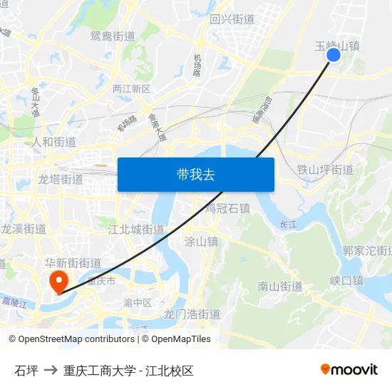 石坪 to 重庆工商大学 - 江北校区 map
