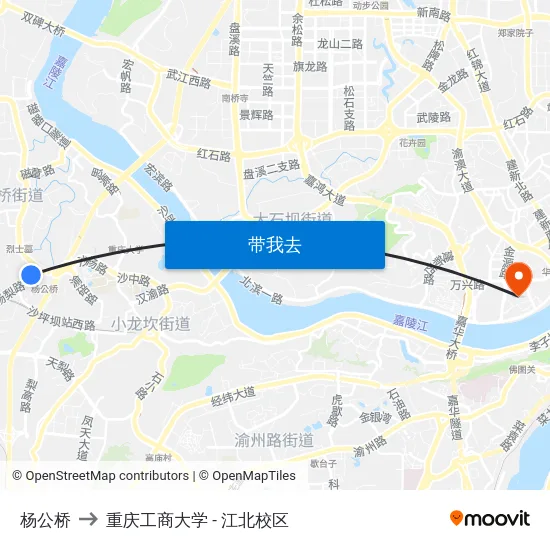杨公桥 to 重庆工商大学 - 江北校区 map