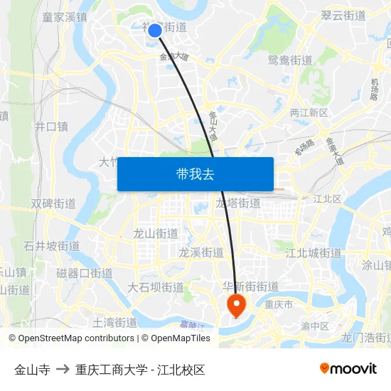 金山寺 to 重庆工商大学 - 江北校区 map