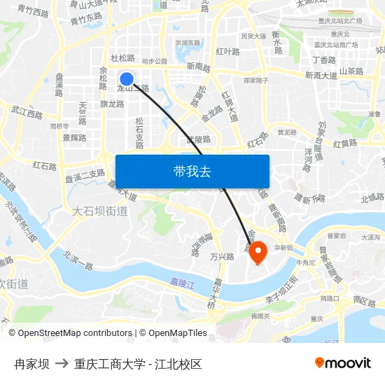 冉家坝 to 重庆工商大学 - 江北校区 map