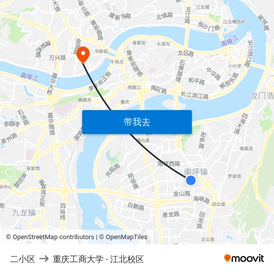 二小区 to 重庆工商大学 - 江北校区 map