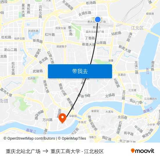 重庆北站北广场 to 重庆工商大学 - 江北校区 map