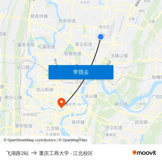 飞湖路2站 to 重庆工商大学 - 江北校区 map