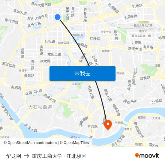 华龙网 to 重庆工商大学 - 江北校区 map