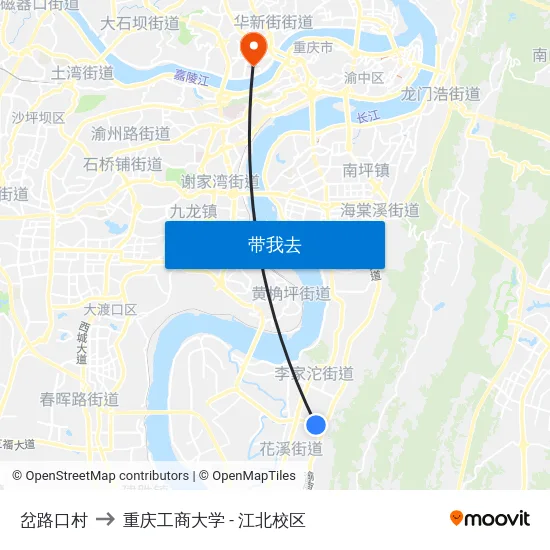 岔路口村 to 重庆工商大学 - 江北校区 map