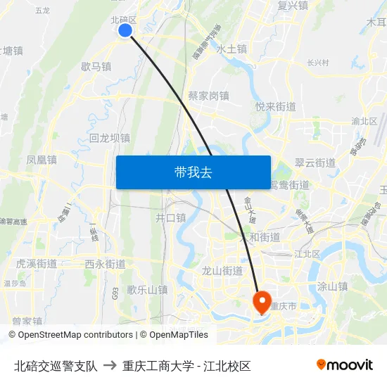 北碚交巡警支队 to 重庆工商大学 - 江北校区 map