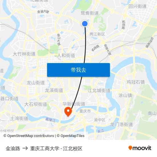 金渝路 to 重庆工商大学 - 江北校区 map