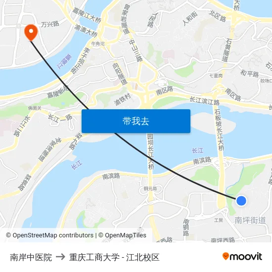 南岸中医院 to 重庆工商大学 - 江北校区 map