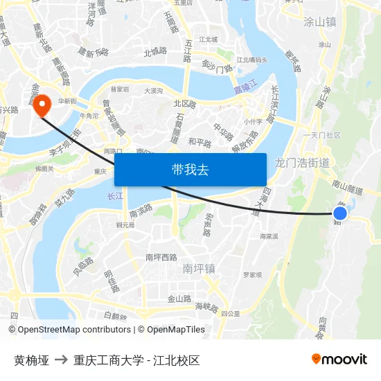 黄桷垭 to 重庆工商大学 - 江北校区 map