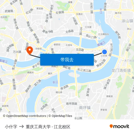 小什字 to 重庆工商大学 - 江北校区 map