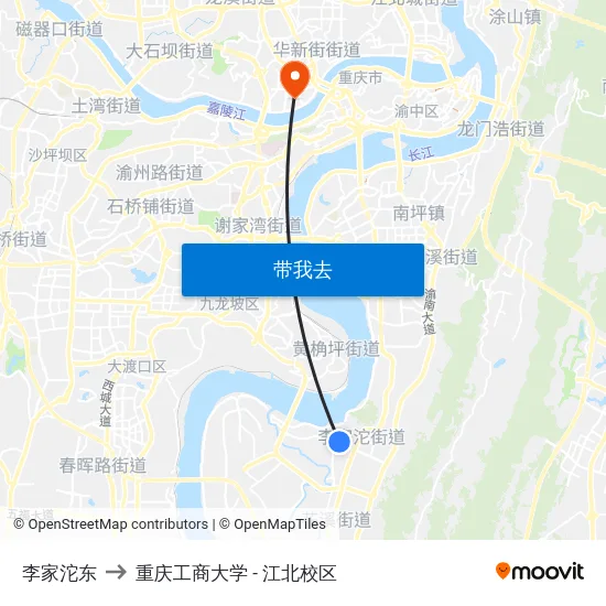 李家沱东 to 重庆工商大学 - 江北校区 map