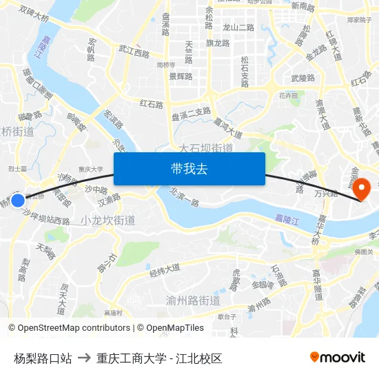 杨梨路口站 to 重庆工商大学 - 江北校区 map