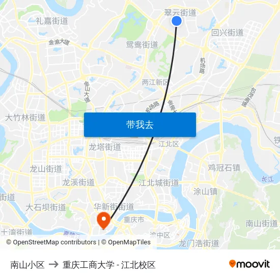 南山小区 to 重庆工商大学 - 江北校区 map