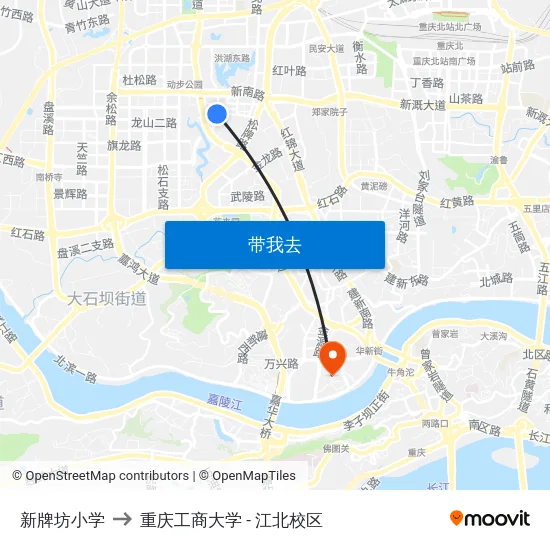 新牌坊小学 to 重庆工商大学 - 江北校区 map