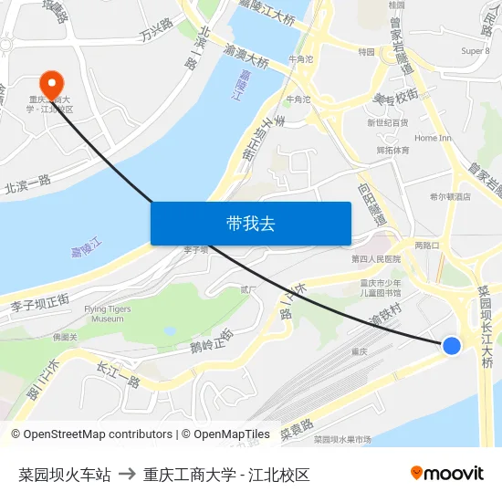 菜园坝火车站 to 重庆工商大学 - 江北校区 map