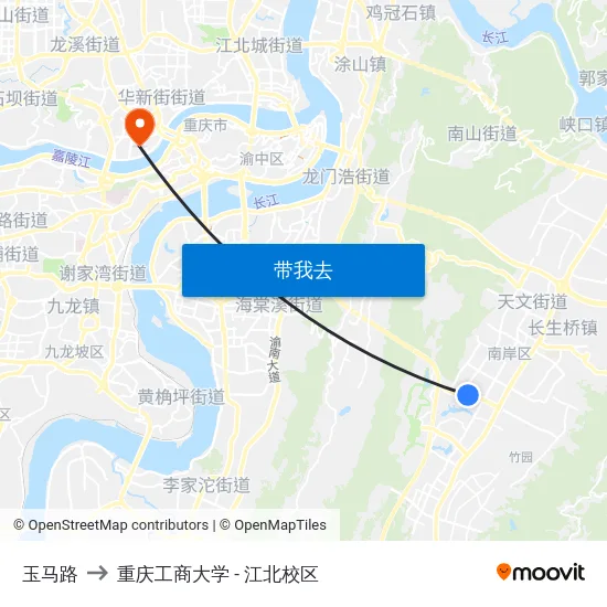 玉马路 to 重庆工商大学 - 江北校区 map