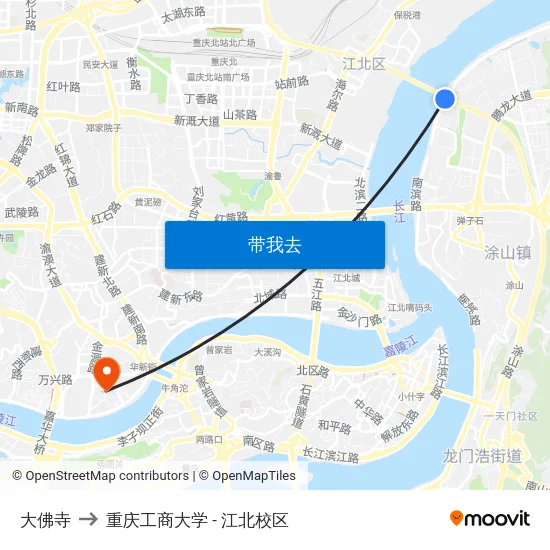 大佛寺 to 重庆工商大学 - 江北校区 map