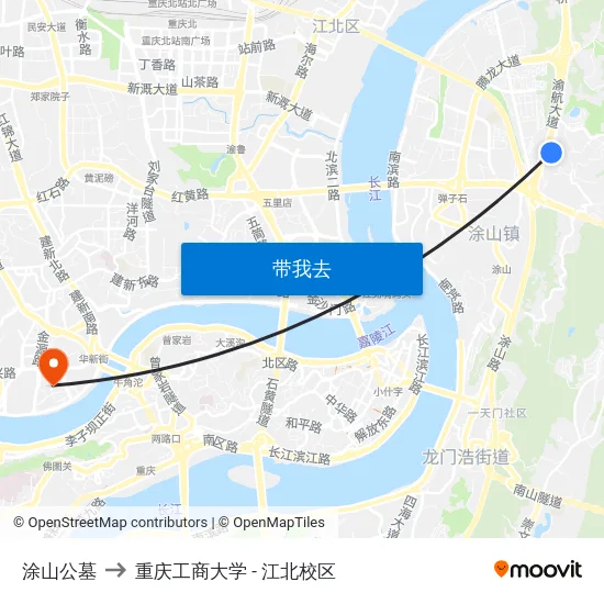 涂山公墓 to 重庆工商大学 - 江北校区 map