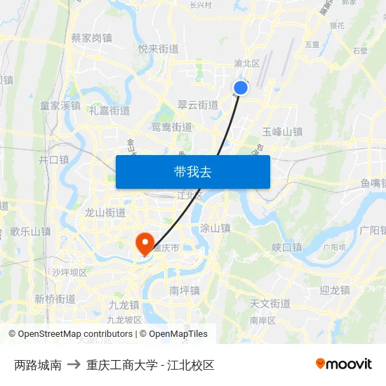 两路城南 to 重庆工商大学 - 江北校区 map