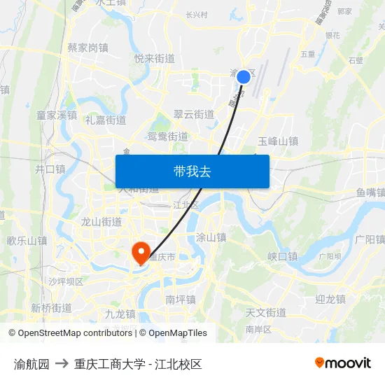 渝航园 to 重庆工商大学 - 江北校区 map