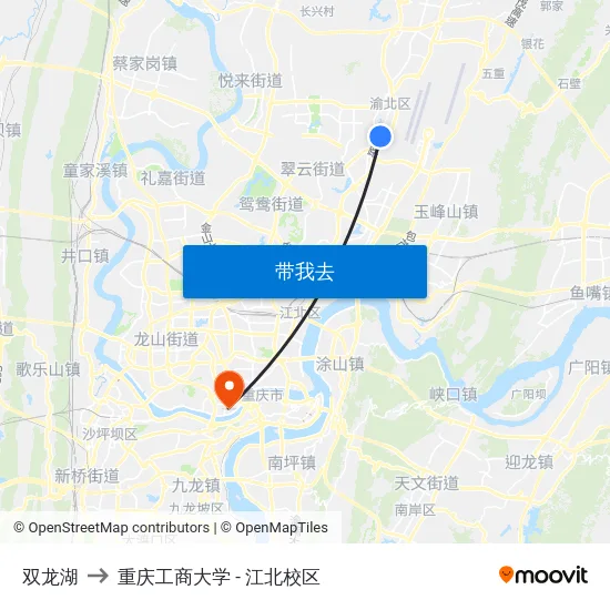 双龙湖 to 重庆工商大学 - 江北校区 map