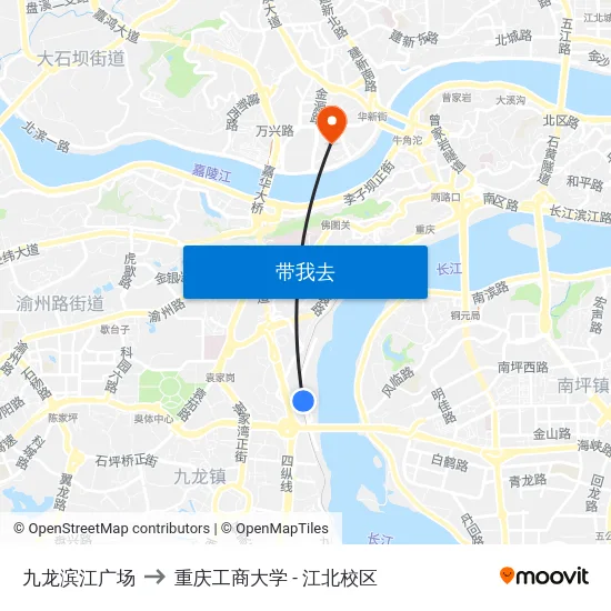 九龙滨江广场 to 重庆工商大学 - 江北校区 map