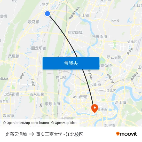 光亮天润城 to 重庆工商大学 - 江北校区 map