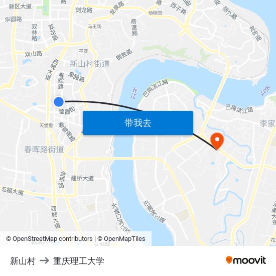 新山村 to 重庆理工大学 map