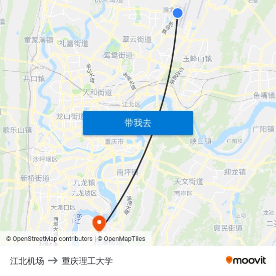 江北机场 to 重庆理工大学 map