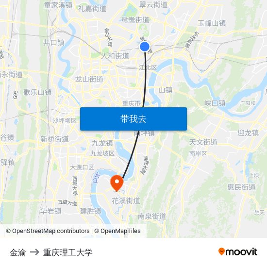 金渝 to 重庆理工大学 map