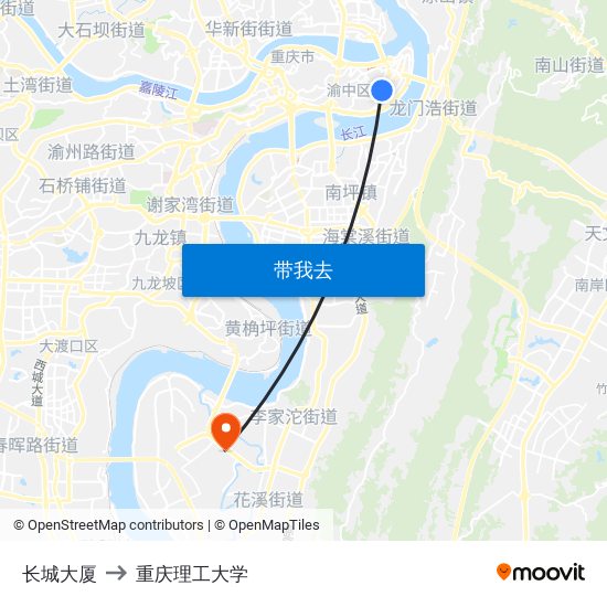 长城大厦 to 重庆理工大学 map