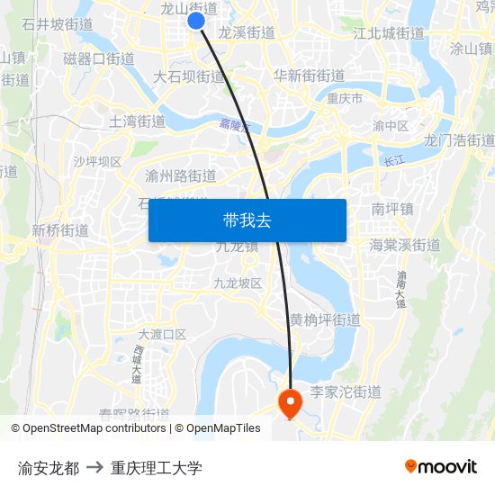 渝安龙都 to 重庆理工大学 map