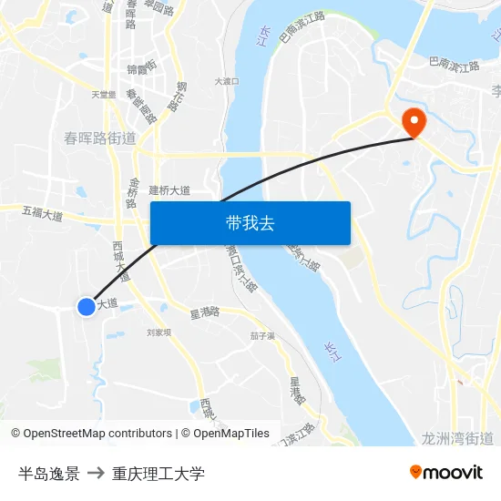 半岛逸景 to 重庆理工大学 map