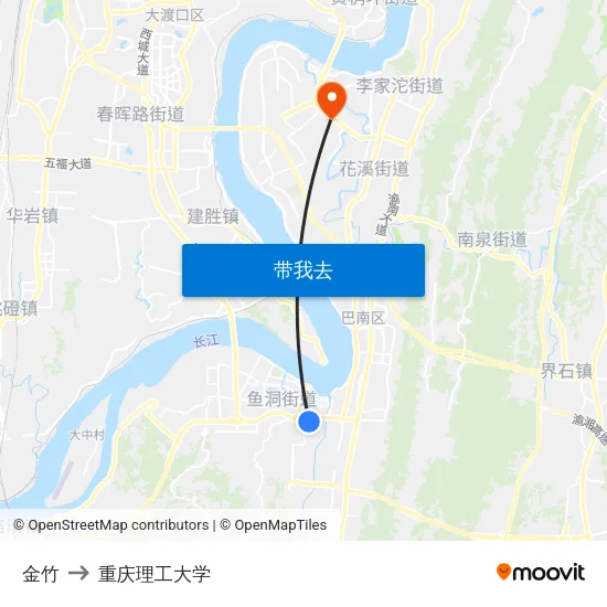 金竹 to 重庆理工大学 map