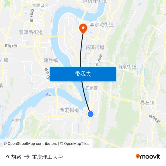 鱼胡路 to 重庆理工大学 map
