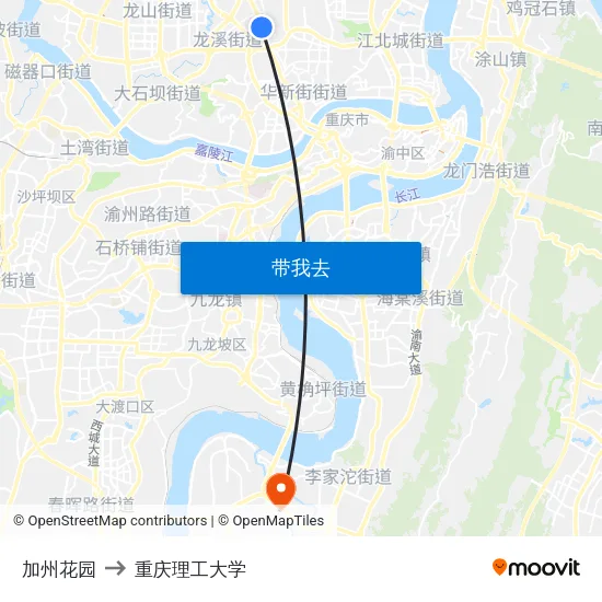 加州花园 to 重庆理工大学 map