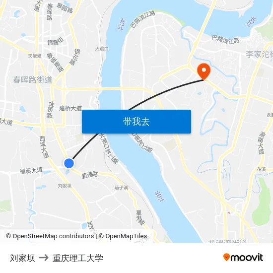 刘家坝 to 重庆理工大学 map