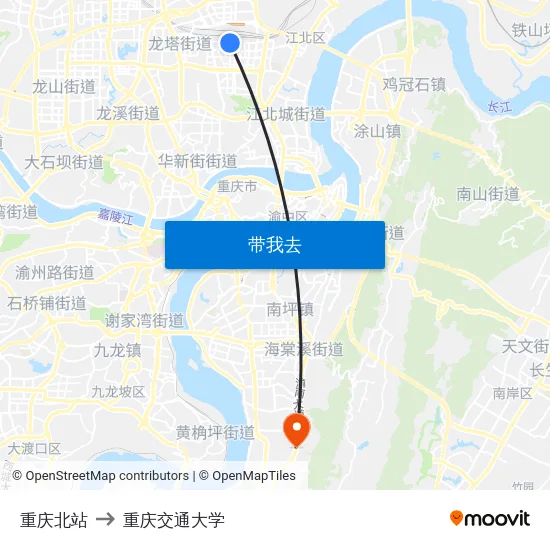 重庆北站 to 重庆交通大学 map